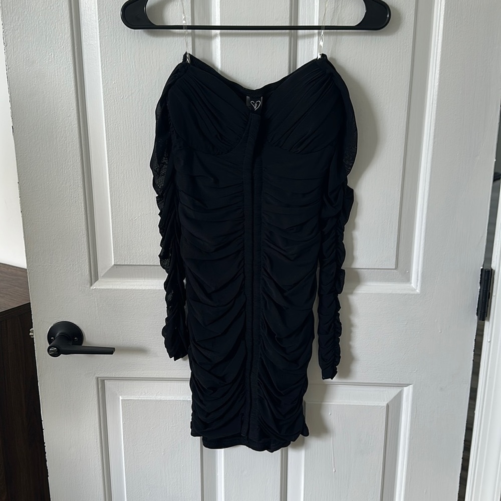 Black Corset Off Shoulder Mesh Dress - Bodycon
